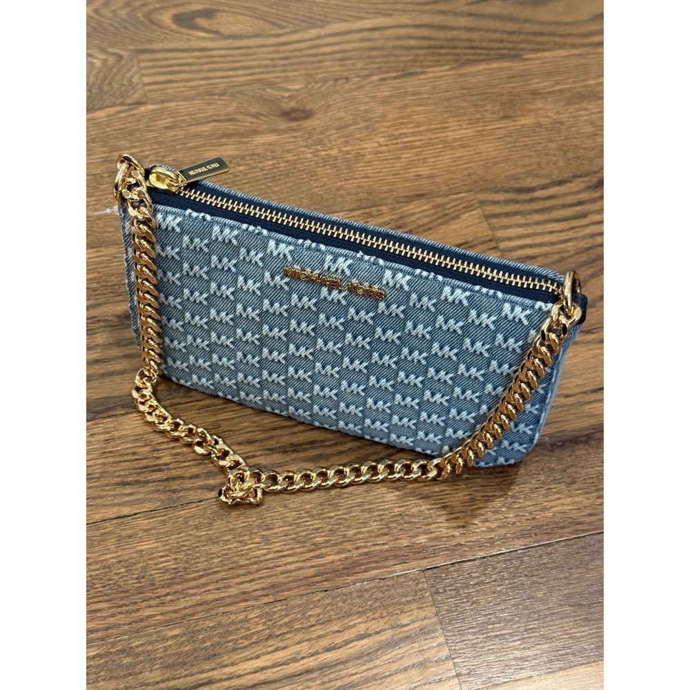 Michael Kors Jet Set‎ Small Chain Pouchette Denim MK Logo Shoulder Bag